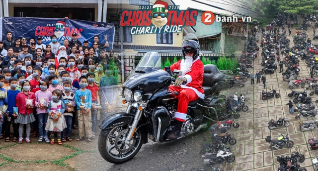 Ông già noel chạy xe mô tô pkl phát quà cho các em nhỏ vùng cao