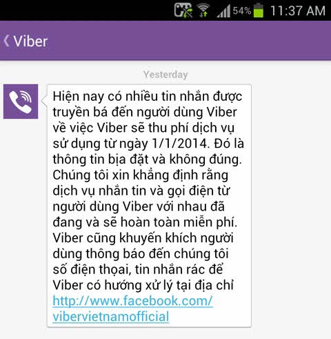 Viber phủ nhận tin đồn tính phí