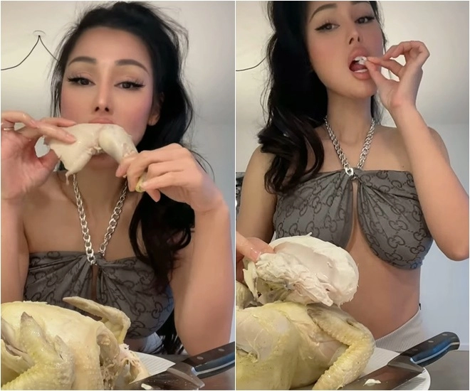 cô kim siêu vòng 3 của việt nam chỉ cách luộc gà ngon ngồi sexy xé ăn ngon lành