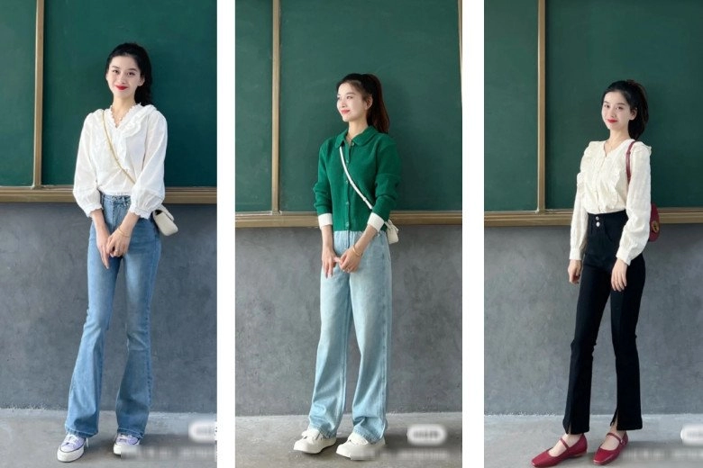 Không hở hang cô giáo hotgirl đi dạy chỉ mặc quần jeans tôn dáng cao gầy như người mẫu