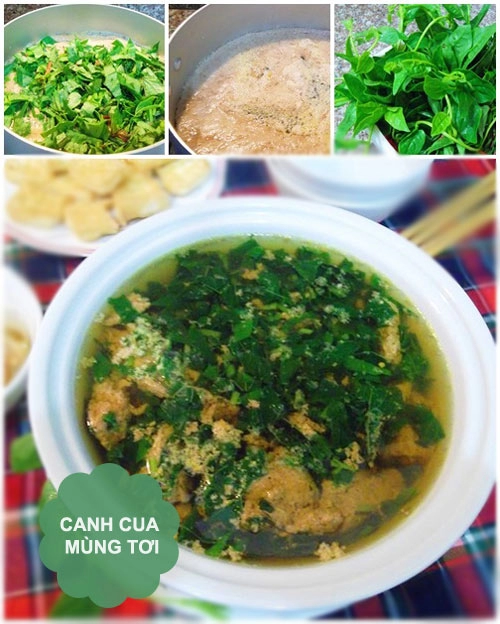 Thực đơn vịt xào cay canh cua mùng tơi