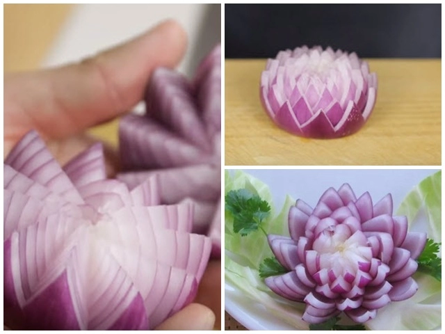 4 cách tỉa hoa trang trí món ăn đẹp mắt từ hành tây