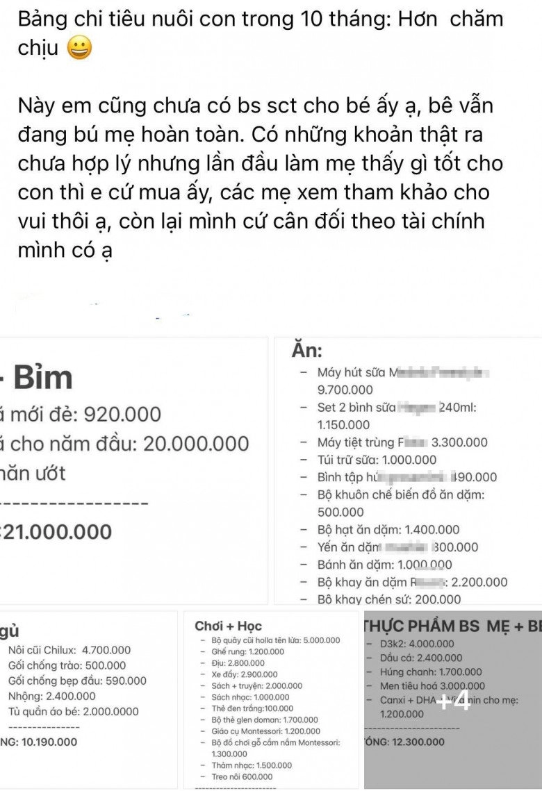 Mẹ bỉm công khai bảng chi phí nuôi con 10 tháng 120 triệu đồng nhiều chị em nói xem xong không dám đẻ