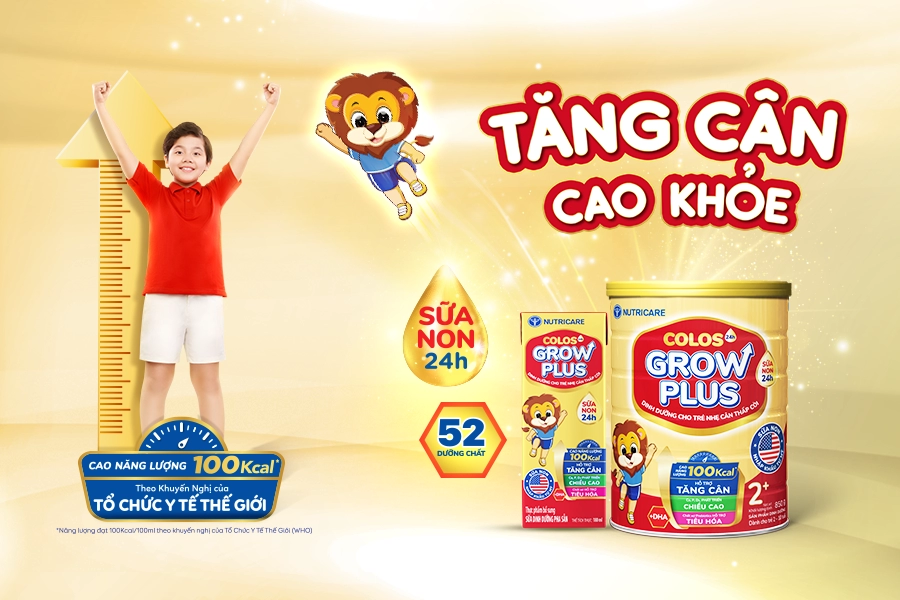 Nutricare colos24h grow plus 2 mới với công thức cao năng lượng 100 kcal theo khuyến nghị của tổ chức y tế thế giới