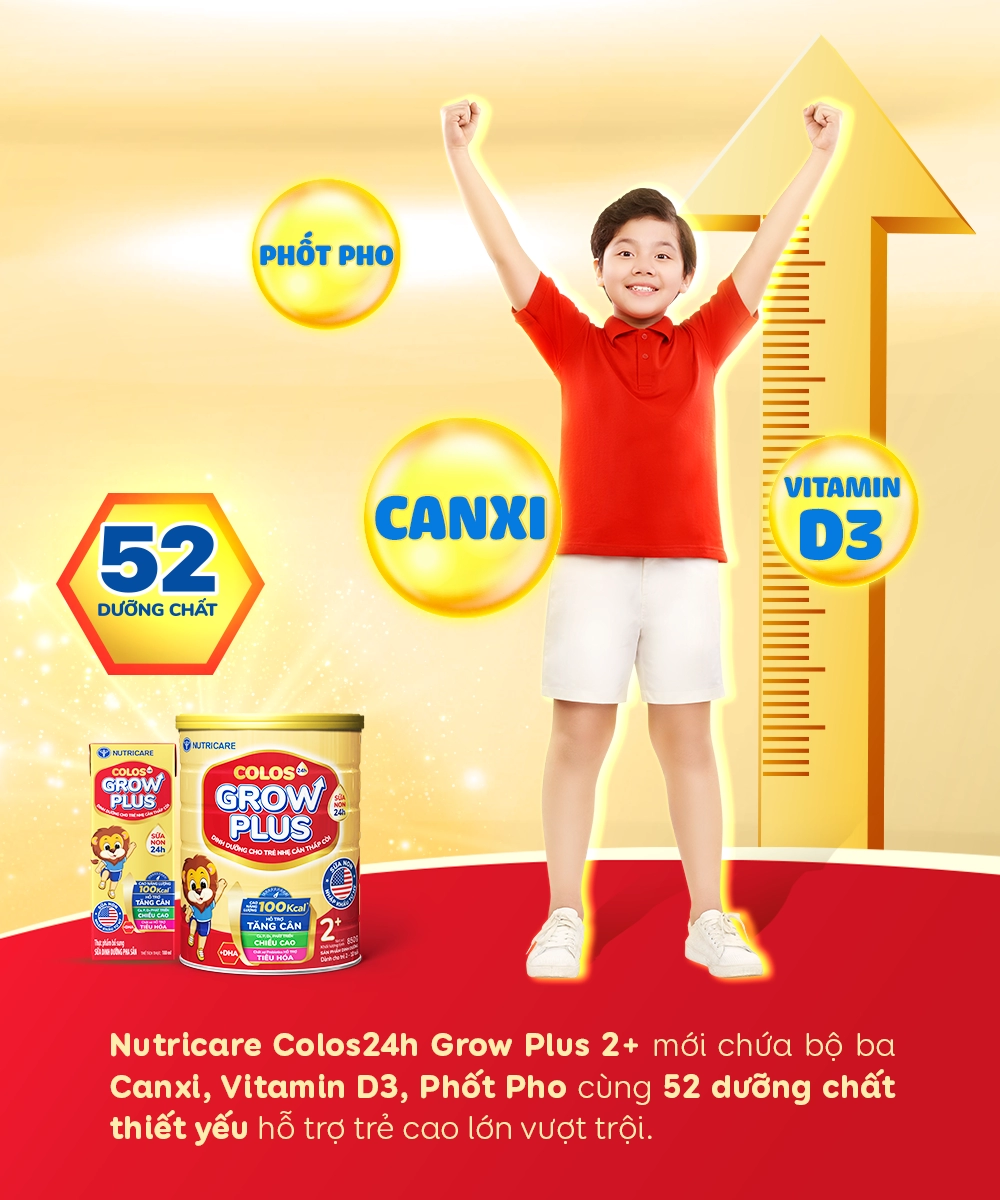 Nutricare colos24h grow plus 2 mới với công thức cao năng lượng 100 kcal theo khuyến nghị của tổ chức y tế thế giới