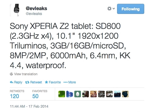Máy tính bảng sony xperia tablet z thế hệ 2 lộ diện