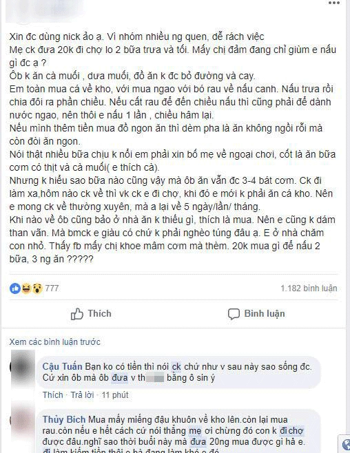 Nàng dâu than thở mẹ chồng đưa 20 nghìn bảo nấu ngày 2 bữa đau đầu kêu cứu chị em