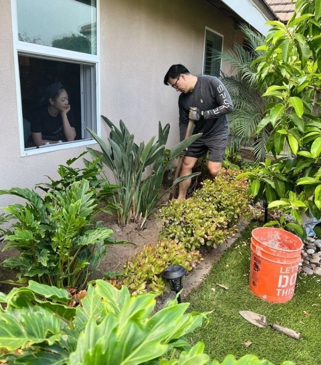 Sao nữ sang mỹ làm vườn như ở quê có người chồng đầy tiền vẫn chiều vợ cuốc đất trồng từng cây