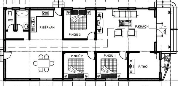 Tư vấn thiết kế mẫu nhà cấp 4 3 phòng ngủ 1 phòng thờ cho gia đình đông người