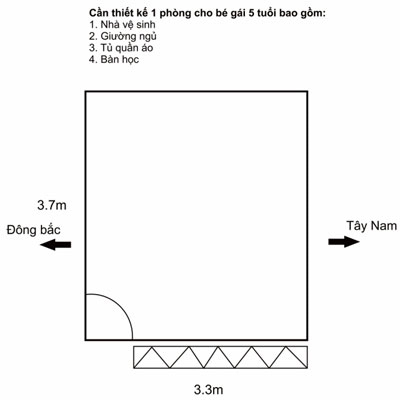 Bố trí phòng trẻ con 33 x 37 m