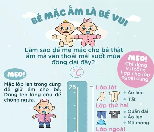 Cách mặc quần áo cho bé sơ sinh mùa đông thật ấm