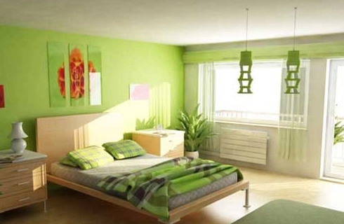 Trang trí phòng ngủ với tường màu xanh lá