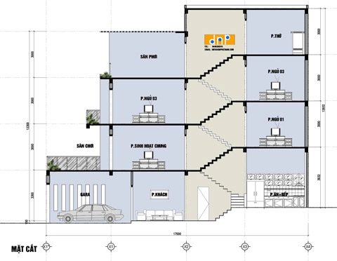 Xây nhà 3 tầng trên đất rộng 68 m2