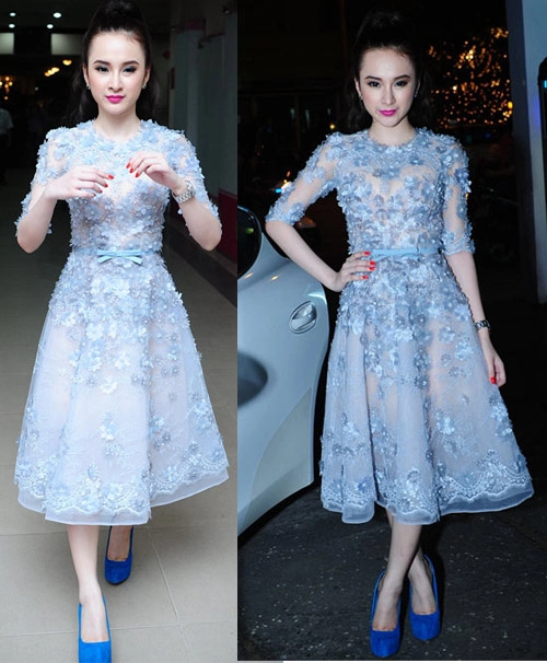 Angela phương trinh gặp rắc rối với váy áo