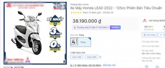 Honda lead có giá mới nhất chỉ hơn 38 triệu đồng