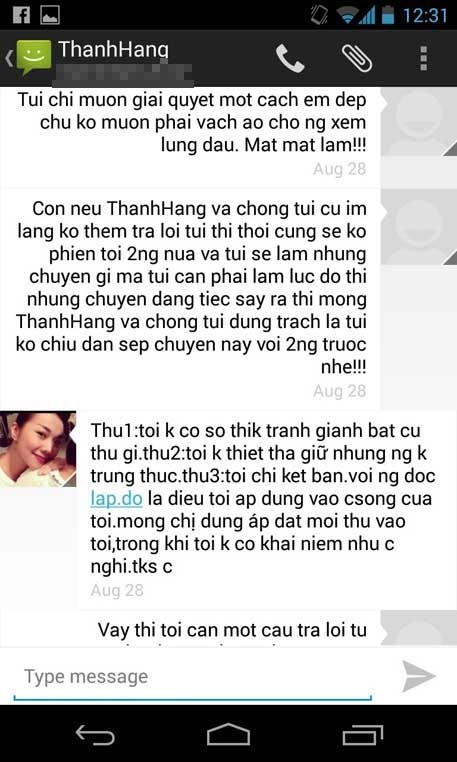 Lộ tin nhắn thanh hằng và vợ đại gia t