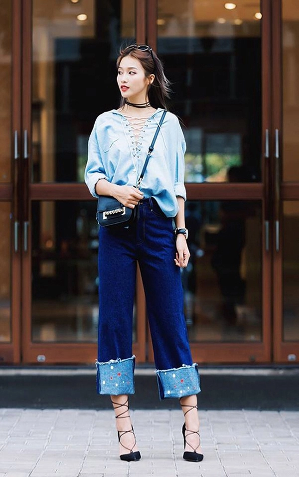 Mốt xắn quần mới được khai phá từ chiếc quần jeans dài lê thê