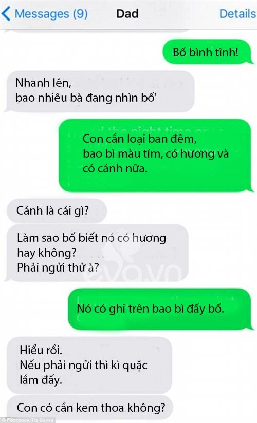 Tin nhắn dễ thương của bố đi mua băng vệ sinh cho con gái