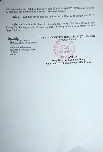 Vương thu phương bị đình chỉ thi hoa hậu