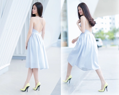 Á hậu diễm trang bất ngờ sexy với váy 2 dây