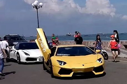 Cường đô la cầm lái ferrari 488gtb cùng bộ đôi lamboghini aventador dạo phố