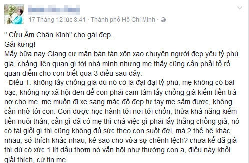 Dân mạng xôn xao với lời khuyên con gái không lấy chồng già của bà mẹ nổi tiếng