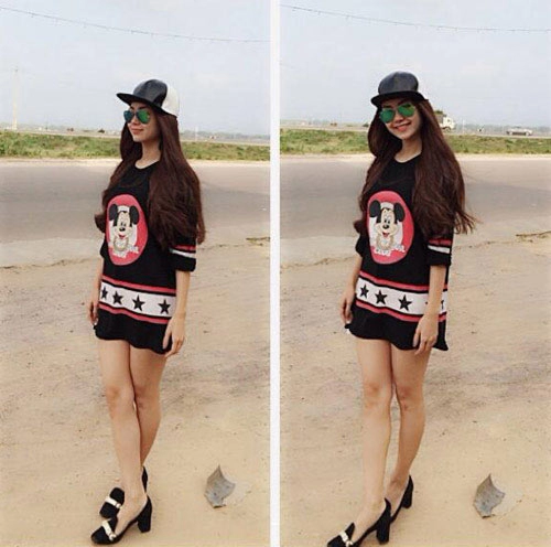 Hà anh khoe váy cotton 200 ngàn đồng