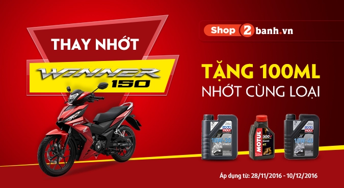 Khuyến mãi thay nhớt winner 150 tặng ngay 100ml nhớt cùng loại