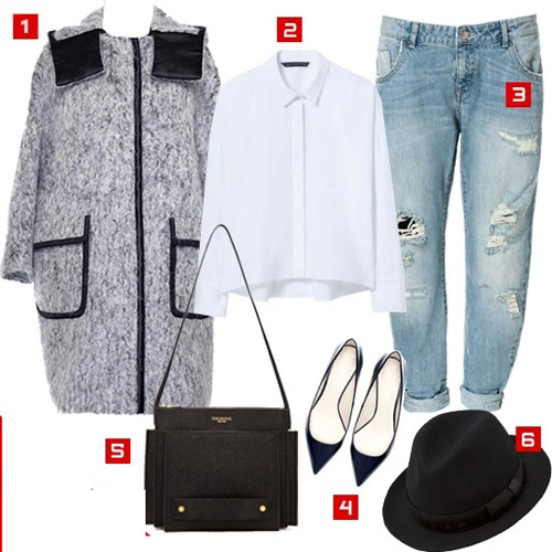 Mách khéo cách mặc áo dạ và quần jeans rách