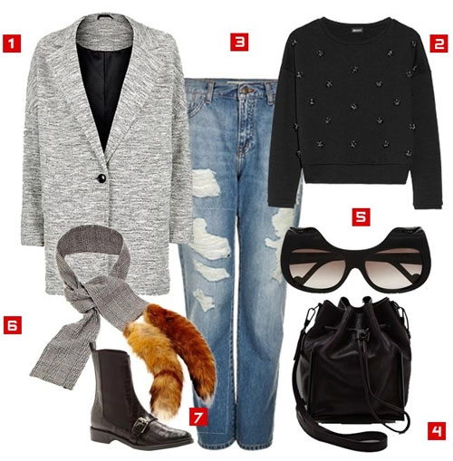 Mách khéo cách mặc áo dạ và quần jeans rách
