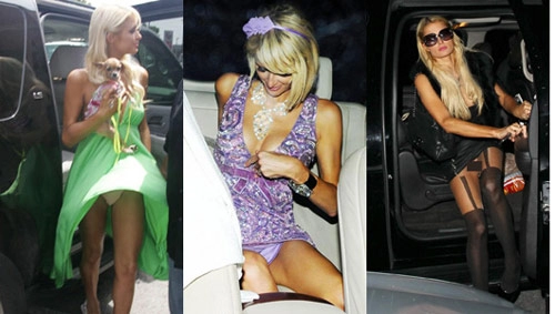 Paris hilton thích lộ hàng trên xe