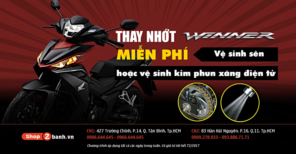 Vệ sinh sên hoặc kim phun xăng miễn phí cho winner 150 khi thay nhớt tại shop2banh