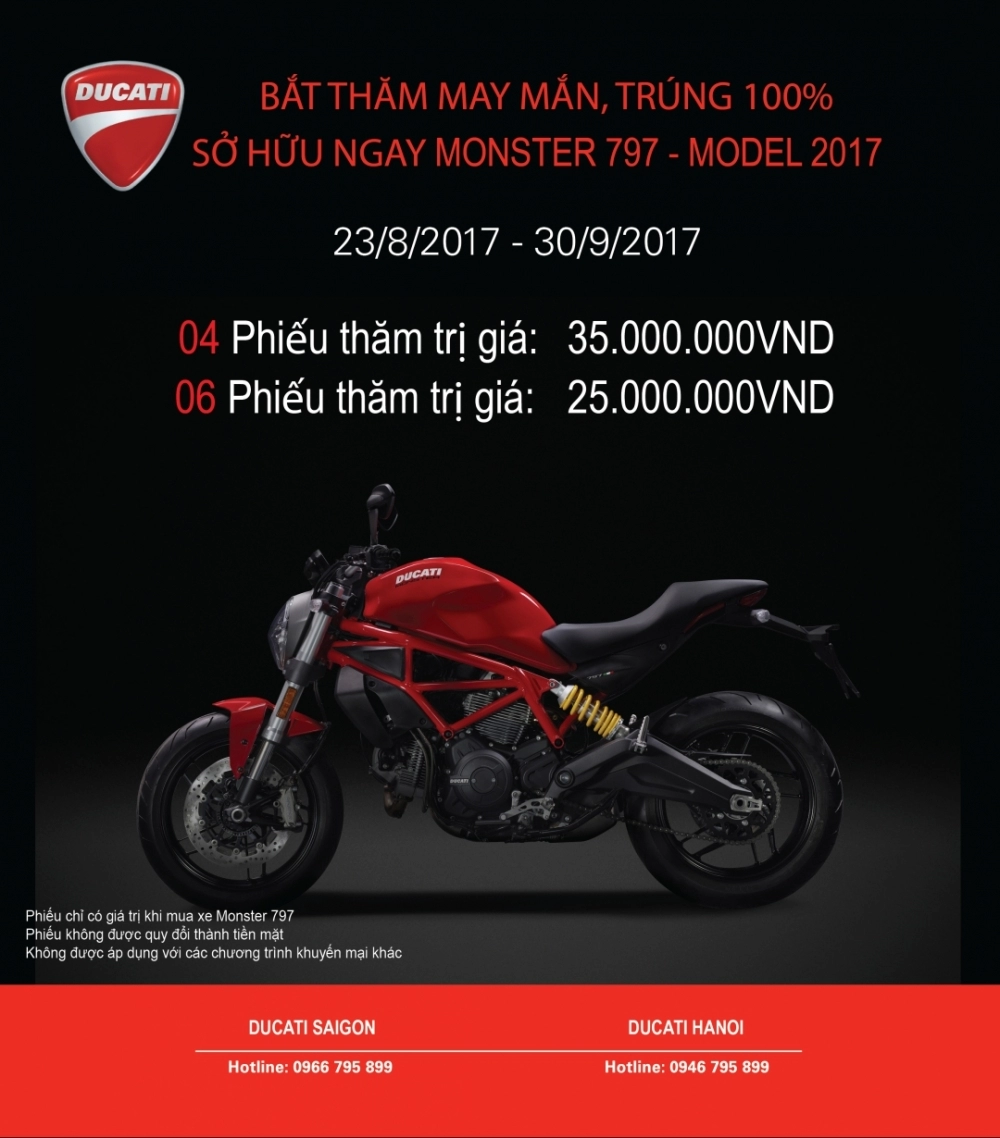 Ducati việt nam tung chương trình khuyến mãi khi mua multistrada và monster 797 hoàn toàn mới