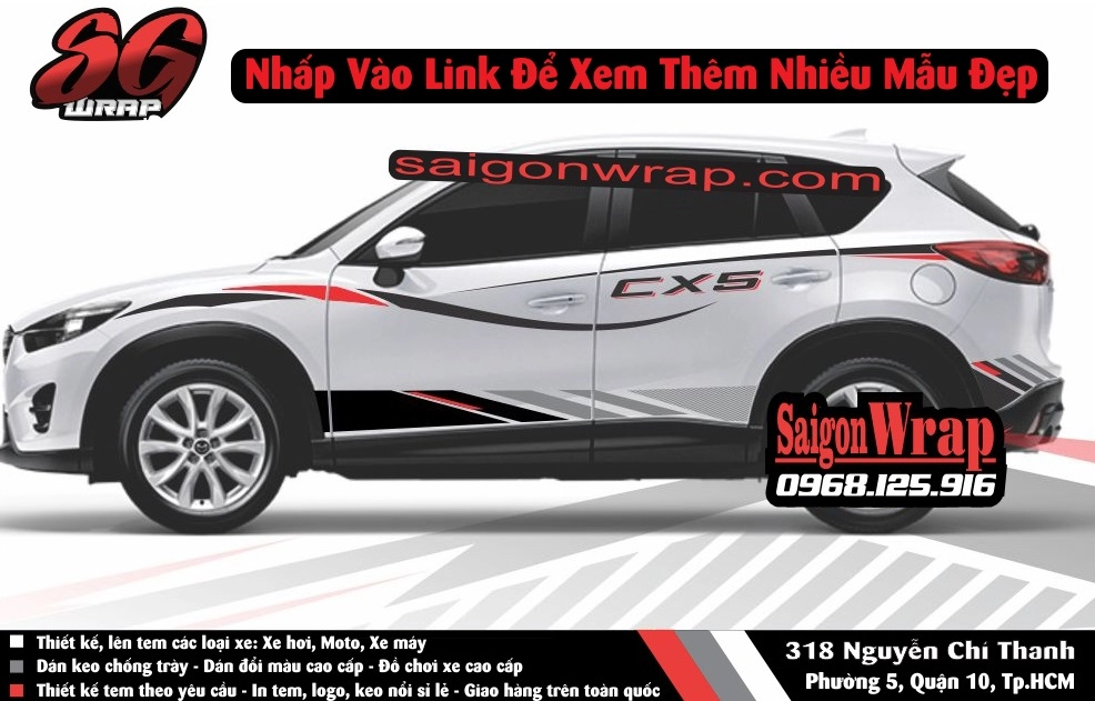 Tem xe mazda cx5 -fotuner -ecosport -santa fe -captiva -cr-v - saigonwrap- tem xe chuyên nghiêp