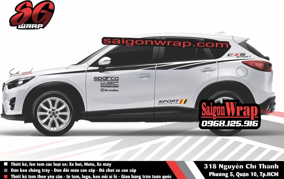 Tem xe mazda cx5 -fotuner -ecosport -santa fe -captiva -cr-v - saigonwrap- tem xe chuyên nghiêp