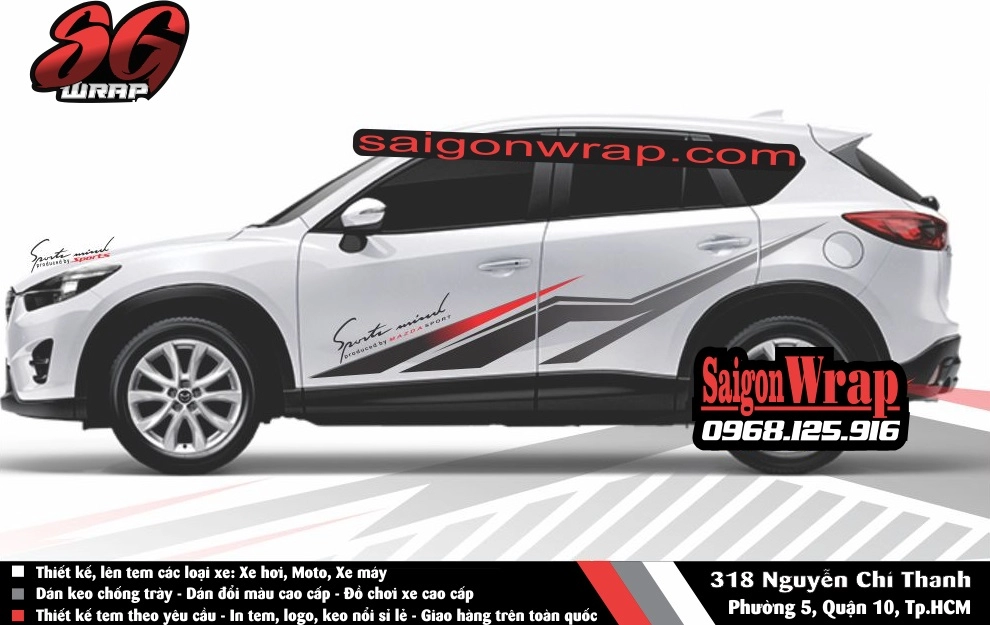 Tem xe mazda cx5 -fotuner -ecosport -santa fe -captiva -cr-v - saigonwrap- tem xe chuyên nghiêp