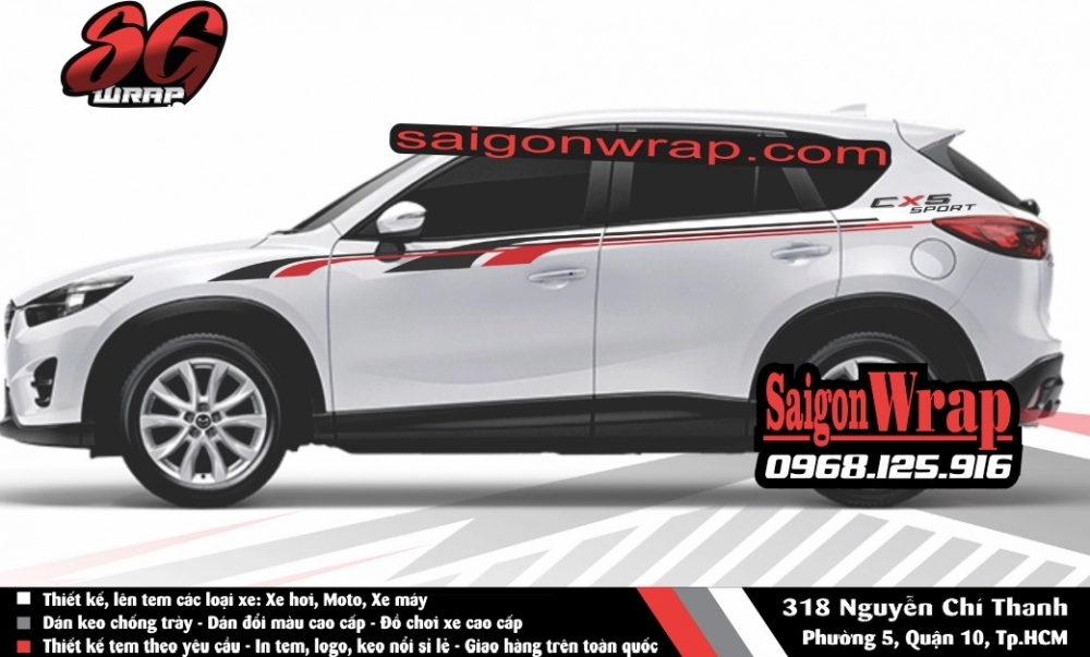 Tem xe mazda cx5 -fotuner -ecosport -santa fe -captiva -cr-v - saigonwrap- tem xe chuyên nghiêp