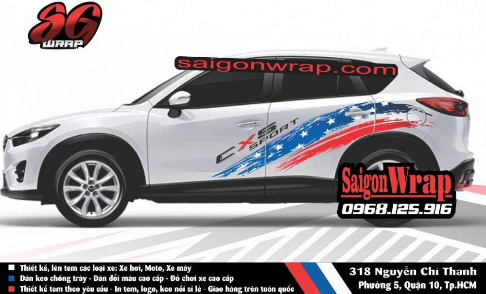 Tem xe mazda cx5 -fotuner -ecosport -santa fe -captiva -cr-v - saigonwrap- tem xe chuyên nghiêp