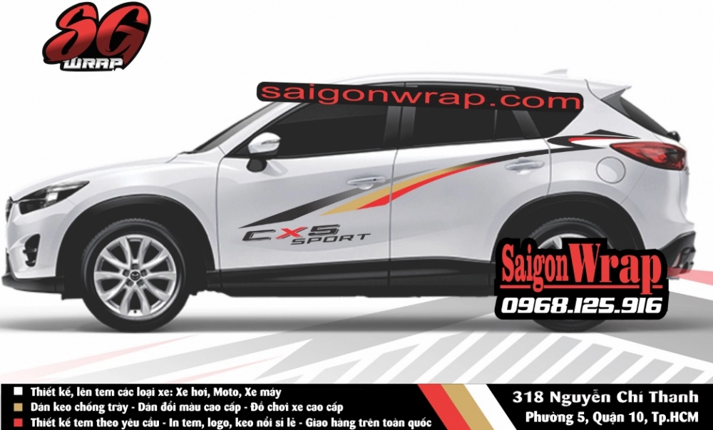 Tem xe mazda cx5 -fotuner -ecosport -santa fe -captiva -cr-v - saigonwrap- tem xe chuyên nghiêp