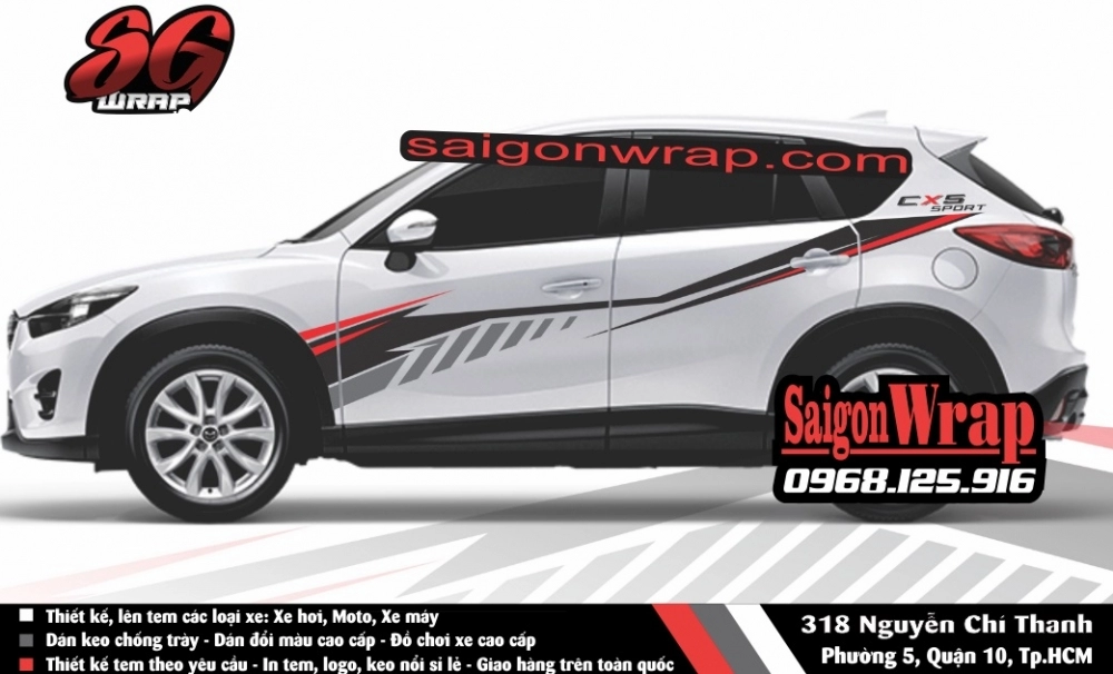 Tem xe mazda cx5 -fotuner -ecosport -santa fe -captiva -cr-v - saigonwrap- tem xe chuyên nghiêp