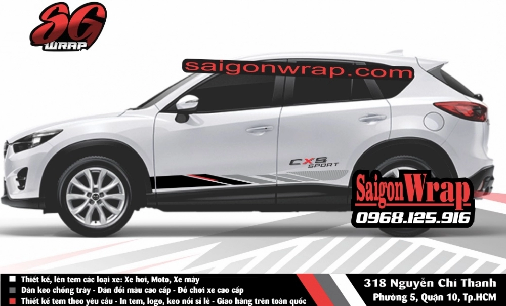 Tem xe mazda cx5 -fotuner -ecosport -santa fe -captiva -cr-v - saigonwrap- tem xe chuyên nghiêp