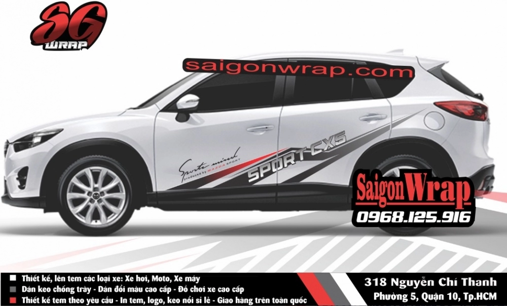 Tem xe mazda cx5 -fotuner -ecosport -santa fe -captiva -cr-v - saigonwrap- tem xe chuyên nghiêp