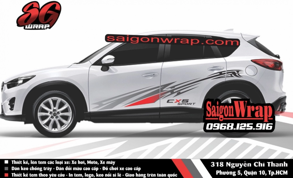 Tem xe mazda cx5 -fotuner -ecosport -santa fe -captiva -cr-v - saigonwrap- tem xe chuyên nghiêp