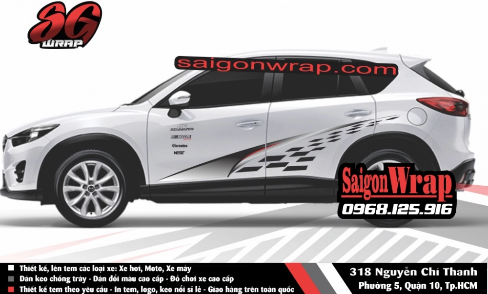 Tem xe mazda cx5 -fotuner -ecosport -santa fe -captiva -cr-v - saigonwrap- tem xe chuyên nghiêp